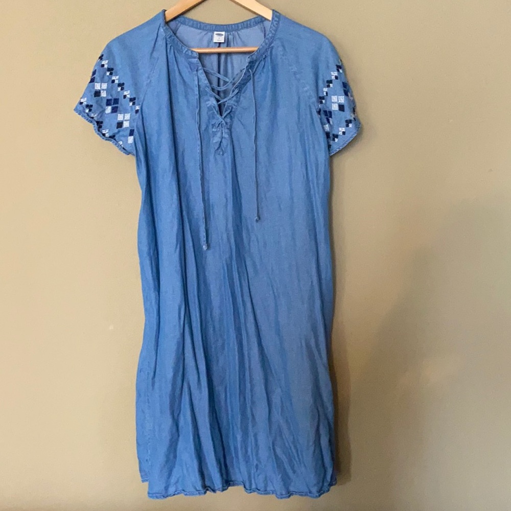 Lace up chambray dress
